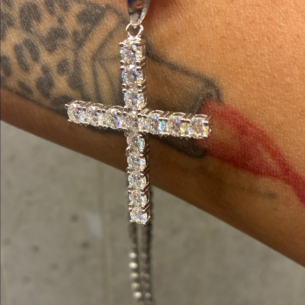 22 inch Moissainite Cross Tennis Necklace both pieces included